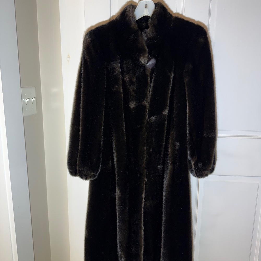 Vintage 80s Style VI Dark Brown Faux Fur Long Coat Fits M-S